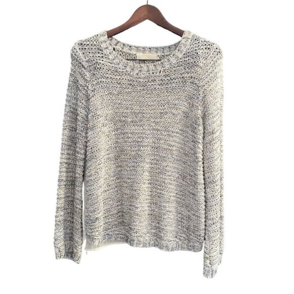 Cream Brand Lightweight Sweater W/Sheer Back Size Large Blue/Cream - Picture 2 of 11